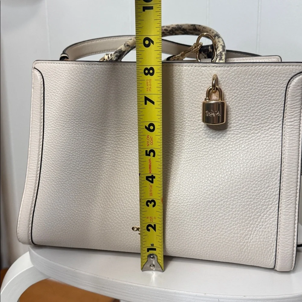 Coach satchel chalk white snake print accent tote purse NWOT